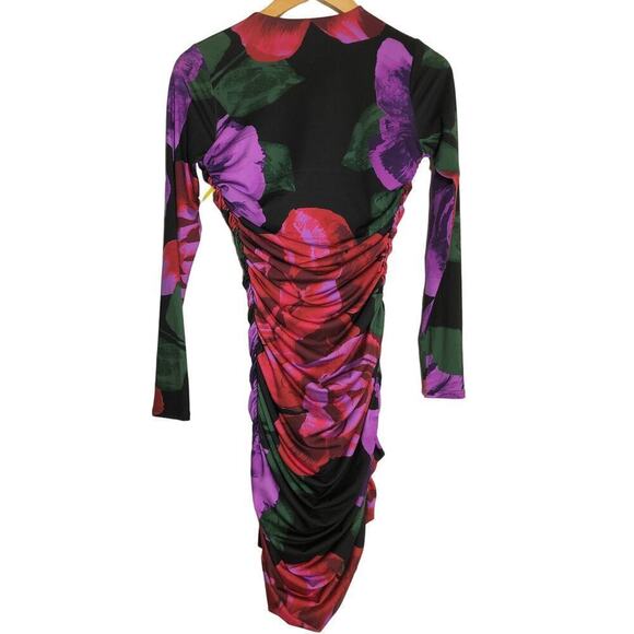 AFRM Phillipa Dress Floral Print Long Sleeve Ruched Bodycon Mini NWT M - Picture 8 of 12